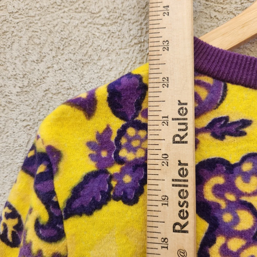 KATE SPADE Women's Cardigan Large Purple Yellow Paisley Wool Silk Blend Sweater - Picture 9 of 10